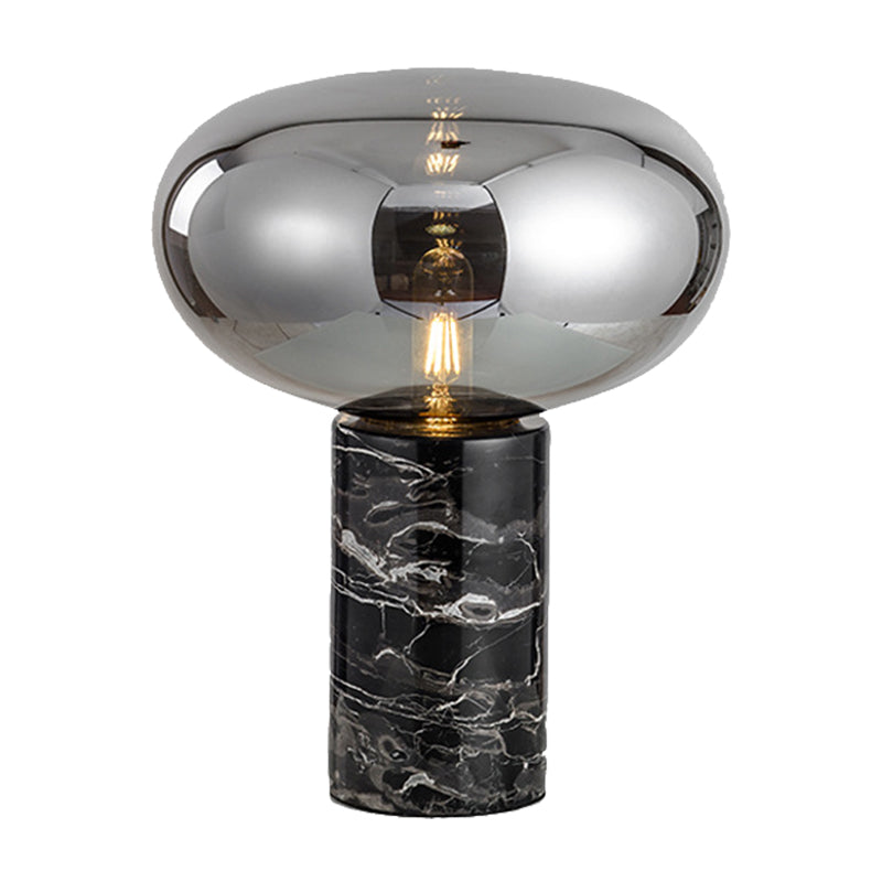 Oval Task Light Modern Smoke Gray/Amber Glass 1 Head Desk Lamp with Black Cylinder Marble Base, 9