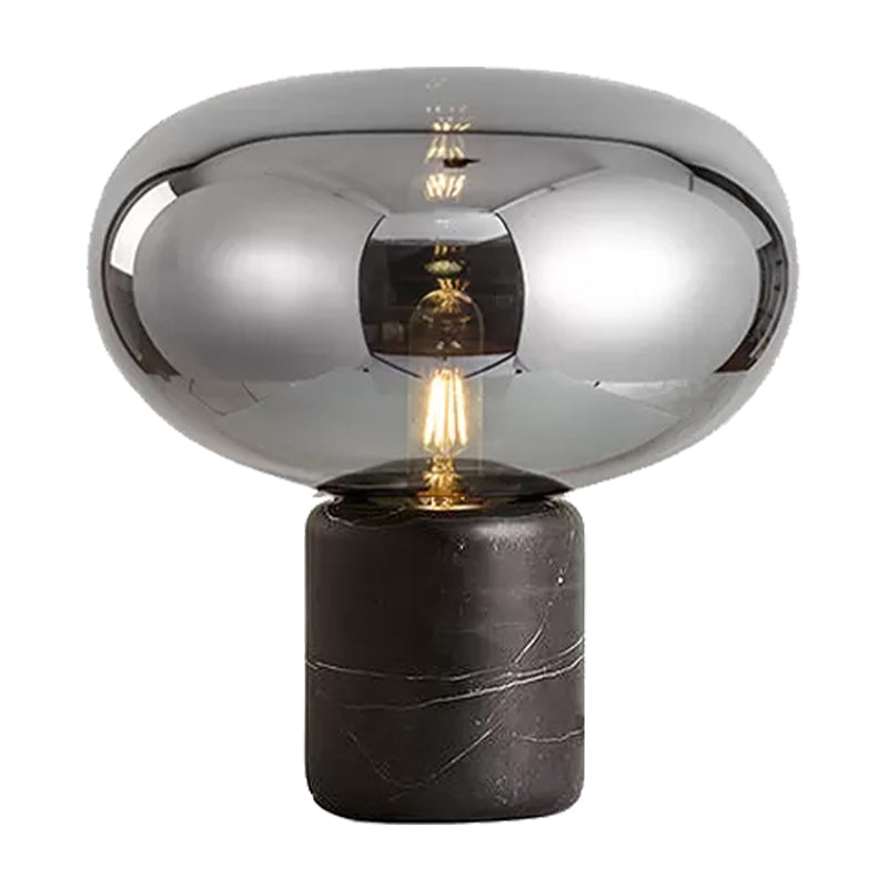 Oval Task Light Modern Smoke Gray/Amber Glass 1 Head Desk Lamp with Black Cylinder Marble Base, 9