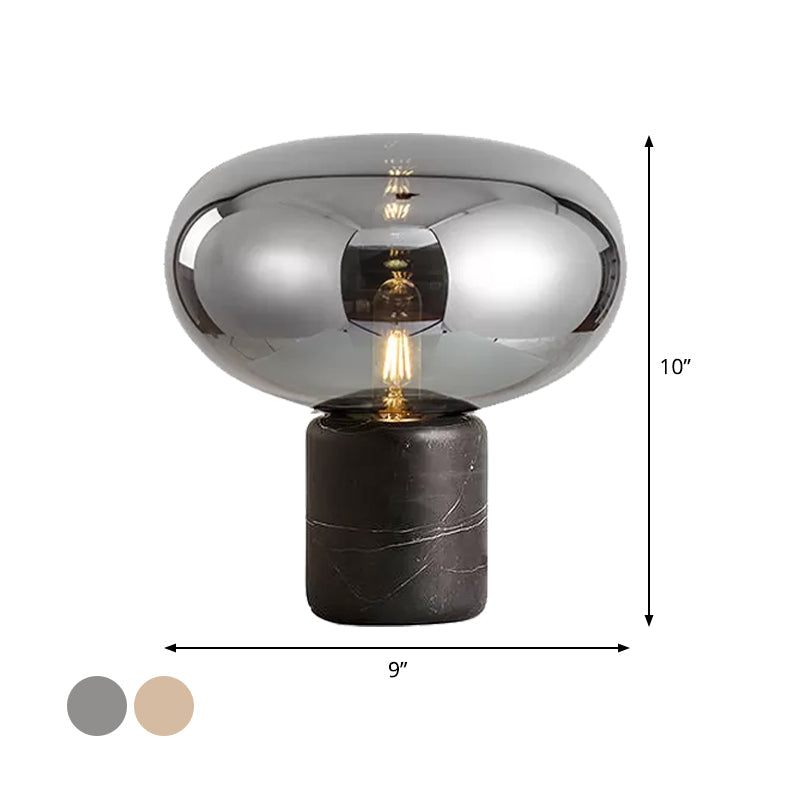 Oval Task Light Modern Smoke Gray/Amber Glass 1 Head Desk Lamp with Black Cylinder Marble Base, 9