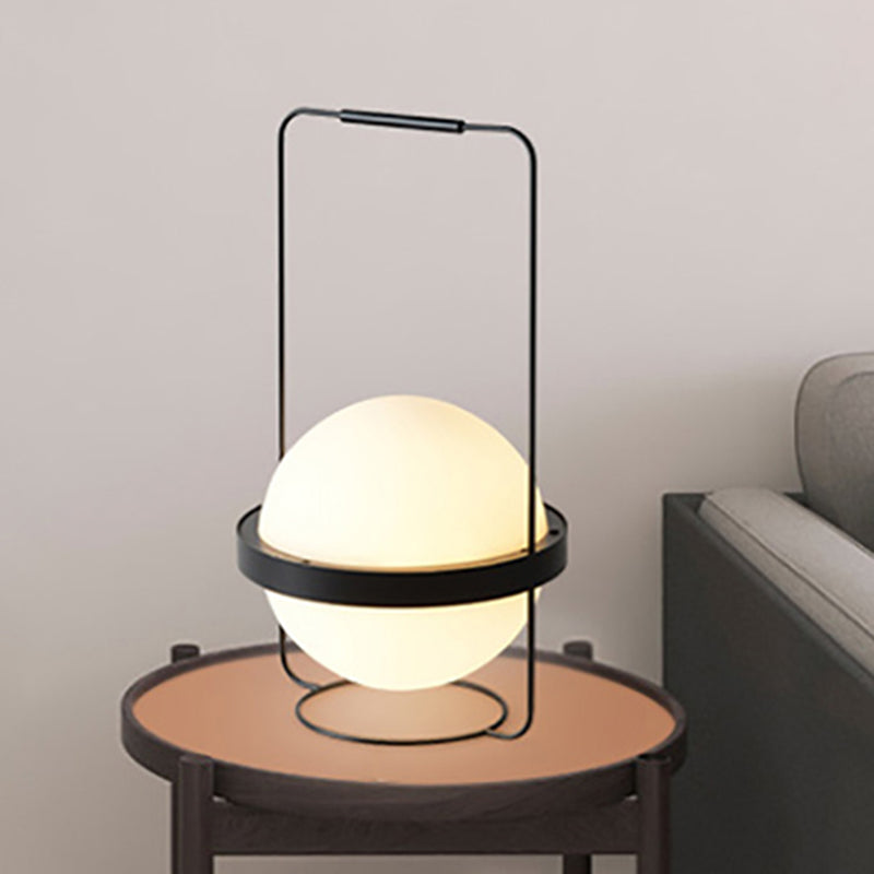 1 Head Bedroom Task Lighting Modern Black Night Table Lamp with Ball Milky Glass Shade Clearhalo 'Lamps' 'Table Lamps' Lighting' 384706