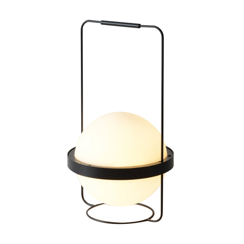 1 Head Bedroom Task Lighting Modern Black Night Table Lamp with Ball Milky Glass Shade Clearhalo 'Lamps' 'Table Lamps' Lighting' 384707