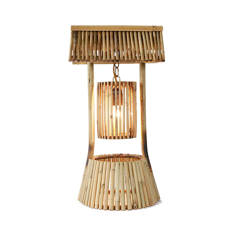 Chinese Hand-Worked Desk Light Bamboo 1 Bulb Task Lighting in Khaki for Teahouse Clearhalo 'Lamps' 'Table Lamps' Lighting' 384733