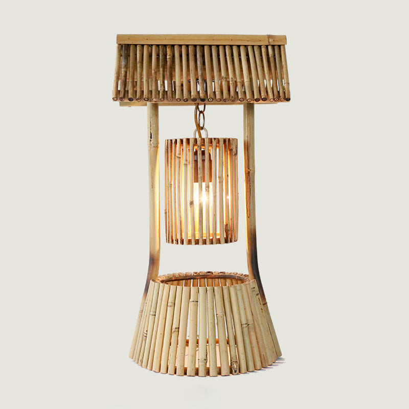 Chinese Hand-Worked Desk Light Bamboo 1 Bulb Task Lighting in Khaki for Teahouse Clearhalo 'Lamps' 'Table Lamps' Lighting' 384734