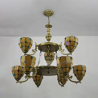 Beaded Chandelier Lighting 2 Tiers Multi Light Glass Vintage Ceiling Pendant Light in Clear/Yellow Clearhalo 'Ceiling Lights' 'Chandeliers' 'Clear' 'Industrial' 'Middle Century Chandeliers' 'Modern' 'Tiffany Chandeliers' 'Tiffany close to ceiling' 'Tiffany' 'Traditional Chandeliers' Lighting' 38474