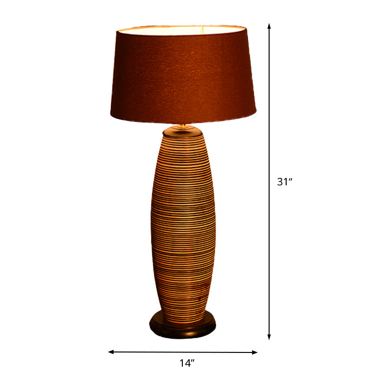 Oval Task Lighting Asia Wood 1 Bulb Coffee Small Desk Lamp with Drum Fabric Shade Clearhalo 'Lamps' 'Table Lamps' Lighting' 384740