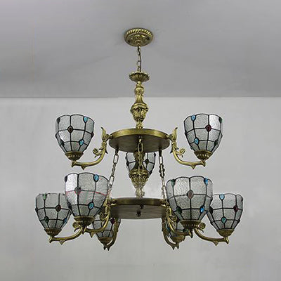 Beaded Chandelier Lighting 2 Tiers Multi Light Glass Vintage Ceiling Pendant Light in Clear/Yellow Clearhalo 'Ceiling Lights' 'Chandeliers' 'Clear' 'Industrial' 'Middle Century Chandeliers' 'Modern' 'Tiffany Chandeliers' 'Tiffany close to ceiling' 'Tiffany' 'Traditional Chandeliers' Lighting' 38476