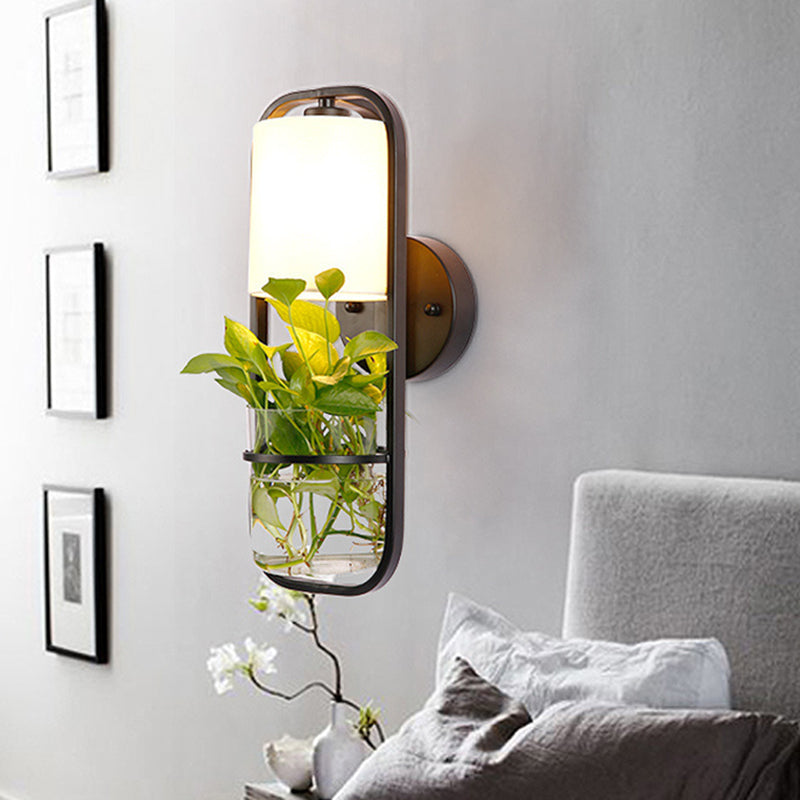 Black 1 Bulb Sconce Shade Vintage Metal Rectangle LED Wall Lamp with Plant Container for Bedroom Clearhalo 'Art deco wall lights' 'Cast Iron' 'Glass' 'Industrial wall lights' 'Industrial' 'Middle century wall lights' 'Modern' 'Rustic wall lights' 'Tiffany' 'Traditional wall lights' 'Wall Lamps & Sconces' 'Wall Lights' Lighting' 389772