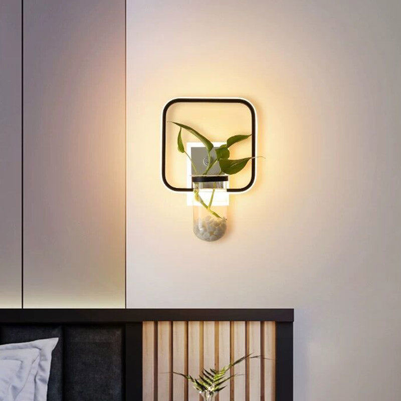 Industrial Round/Square Sconce Light Fixture LED Metal Wall Mount Lamp in Black with Plant Cup for Bedroom Black Square Clearhalo 'Art deco wall lights' 'Cast Iron' 'Glass' 'Industrial wall lights' 'Industrial' 'Middle century wall lights' 'Modern' 'Rustic wall lights' 'Tiffany' 'Traditional wall lights' 'Wall Lamps & Sconces' 'Wall Lights' Lighting' 389913