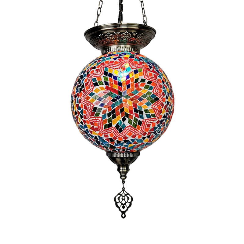 Globe Restaurant Pendant Light Kit Traditional Hand Rolled Art Glass 1 Head White/Red/Yellow Suspension Light Orange Clearhalo 'Ceiling Lights' 'Glass shade' 'Glass' 'Pendant Lights' 'Pendants' Lighting' 391307