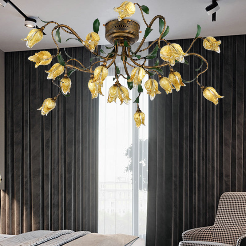 Brass 20-Light Chandelier Lighting Pastoral Metal Tulip LED Hanging Ceiling Light for Kitchen Clearhalo 'Ceiling Lights' 'Chandeliers' Lighting' options 391449