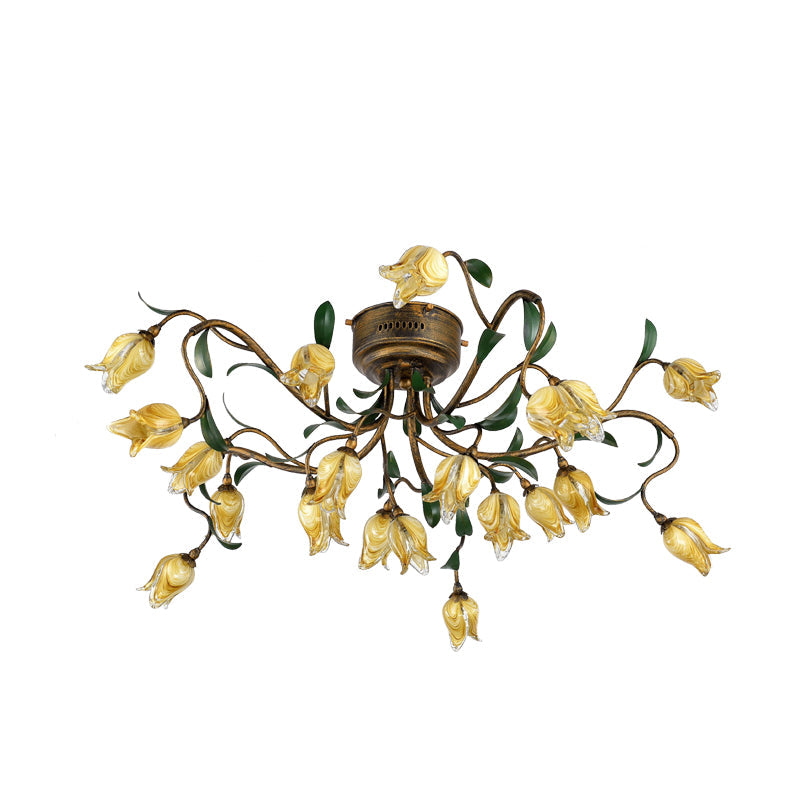 Brass 20-Light Chandelier Lighting Pastoral Metal Tulip LED Hanging Ceiling Light for Kitchen Clearhalo 'Ceiling Lights' 'Chandeliers' Lighting' options 391450