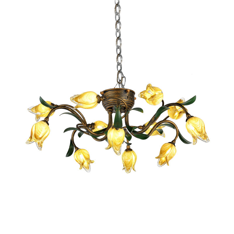 Metal Brass Chandelier Light Fixture Tulip 12-Bulb Korean Garden LED Drop Pendant for Dining Room Clearhalo 'Ceiling Lights' 'Chandeliers' Lighting' options 391455