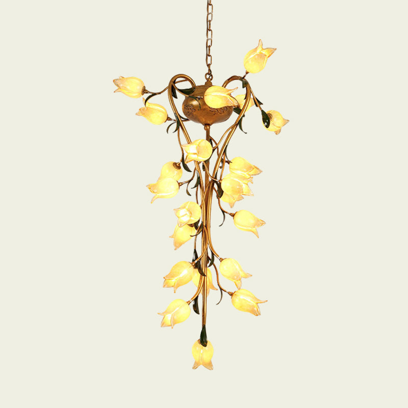 American Flower Chandelier Lighting Fixture 21 Heads Metal LED Pendant Ceiling Light in Brass for Kitchen Clearhalo 'Ceiling Lights' 'Chandeliers' Lighting' options 391461