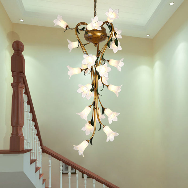 American Flower Chandelier Lighting Fixture 21 Heads Metal LED Pendant Ceiling Light in Brass for Kitchen Clearhalo 'Ceiling Lights' 'Chandeliers' Lighting' options 391463