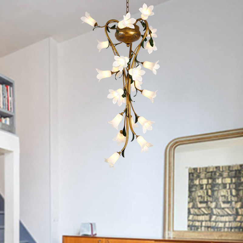 American Flower Chandelier Lighting Fixture 21 Heads Metal LED Pendant Ceiling Light in Brass for Kitchen Clearhalo 'Ceiling Lights' 'Chandeliers' Lighting' options 391464