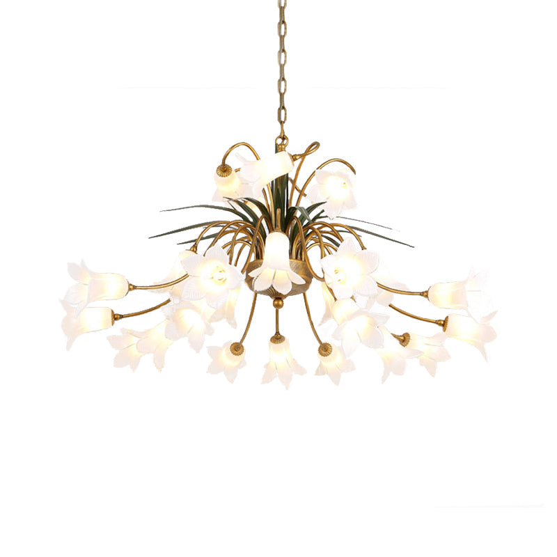 Metal Tulip/Lily Chandelier Light Fixture Romantic Pastoral 25 Lights Living Room LED Ceiling Pendant in Brass Clearhalo 'Ceiling Lights' 'Chandeliers' Lighting' options 391496