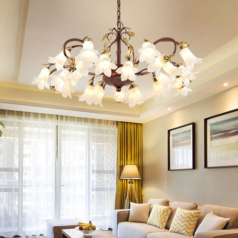 Tulip/Lily Metal Chandelier Light Pastoral Style 25 Bulbs Living Room LED Pendant Lamp in Brass Clearhalo 'Ceiling Lights' 'Chandeliers' Lighting' options 391505