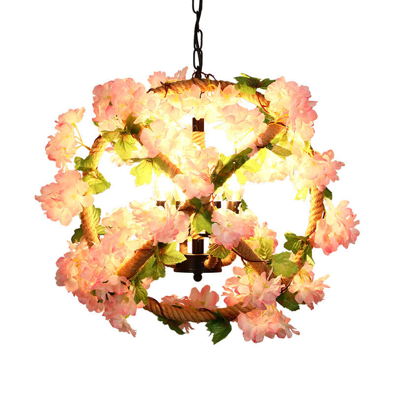 Orb Restaurant Chandelier Pendant Light Industrial Metal 4 Lights Pink LED Flower Suspension Lamp Clearhalo 'Cast Iron' 'Ceiling Lights' 'Chandeliers' 'Industrial Chandeliers' 'Industrial' 'Metal' 'Middle Century Chandeliers' 'Rustic Chandeliers' 'Tiffany' Lighting' 391720