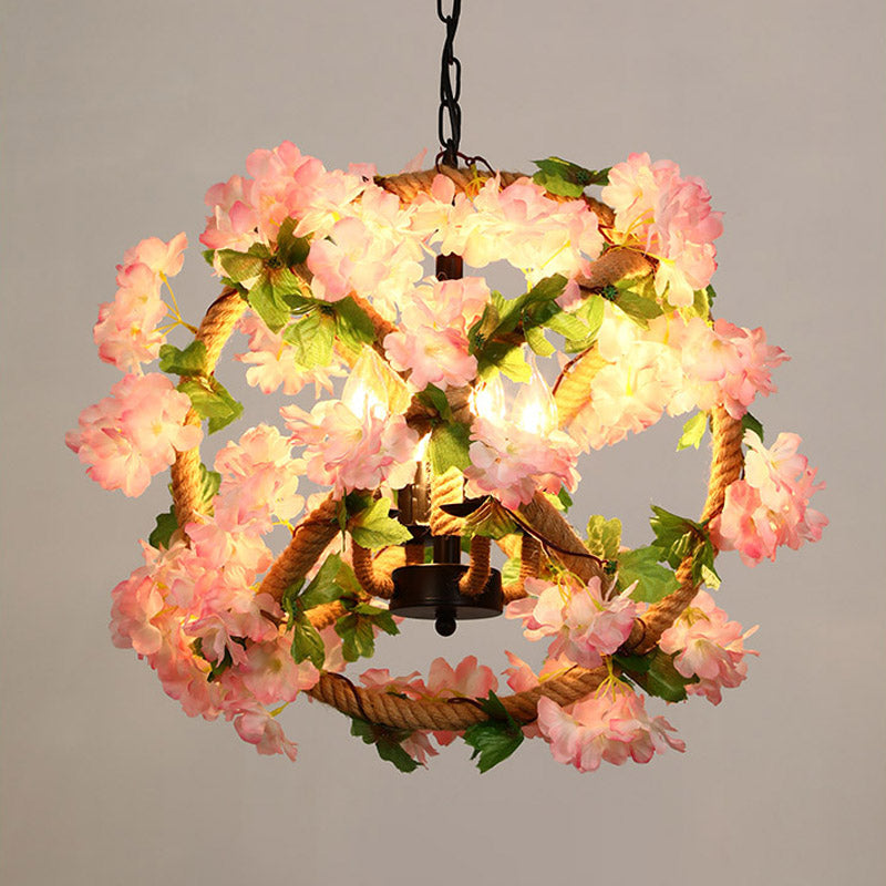 Orb Restaurant Chandelier Pendant Light Industrial Metal 4 Lights Pink LED Flower Suspension Lamp Clearhalo 'Cast Iron' 'Ceiling Lights' 'Chandeliers' 'Industrial Chandeliers' 'Industrial' 'Metal' 'Middle Century Chandeliers' 'Rustic Chandeliers' 'Tiffany' Lighting' 391721