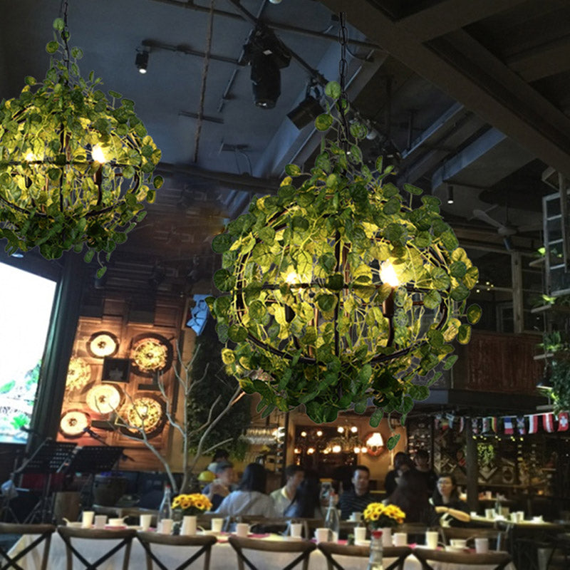 Green Orb Chandelier Pendant Light Industrial Metal 4 Heads Restaurant LED Plant Hanging Lamp, 14