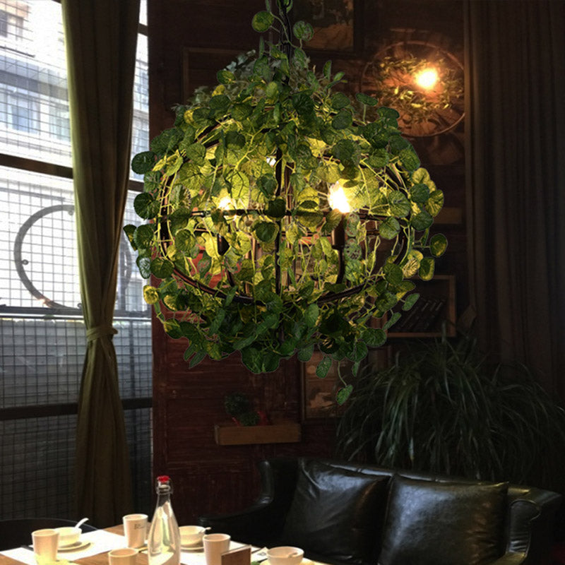 Green Orb Chandelier Pendant Light Industrial Metal 4 Heads Restaurant LED Plant Hanging Lamp, 14