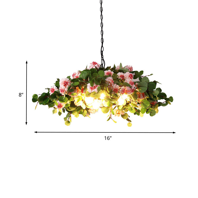 Blossom Metal Chandelier Lighting Retro 3 Lights Restaurant LED Ceiling Lamp in Green, 16