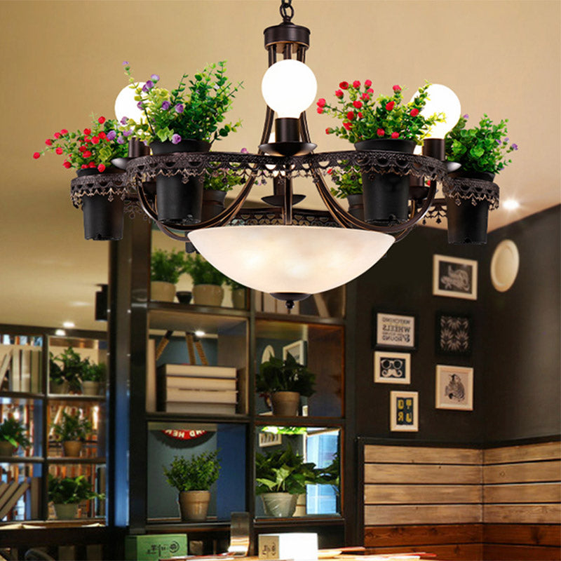 9 Lights Bare Bulb Chandelier Industrial Black Metal LED Flower Pendant Light for Restaurant Black Clearhalo 'Cast Iron' 'Ceiling Lights' 'Chandeliers' 'Industrial Chandeliers' 'Industrial' 'Metal' 'Middle Century Chandeliers' 'Rustic Chandeliers' 'Tiffany' Lighting' 391765