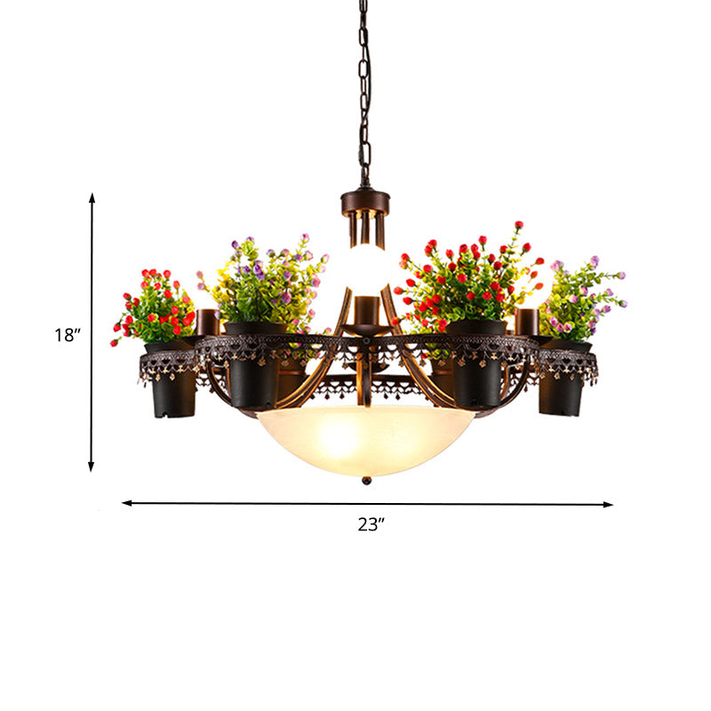 9 Lights Bare Bulb Chandelier Industrial Black Metal LED Flower Pendant Light for Restaurant Clearhalo 'Cast Iron' 'Ceiling Lights' 'Chandeliers' 'Industrial Chandeliers' 'Industrial' 'Metal' 'Middle Century Chandeliers' 'Rustic Chandeliers' 'Tiffany' Lighting' 391769