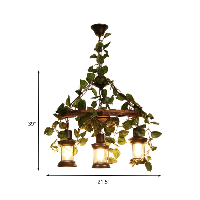 Green Lantern Chandelier Lighting Fixture Industrial Wooden 3/6/8 Heads Restaurant LED Plant Ceiling Light, 21.5