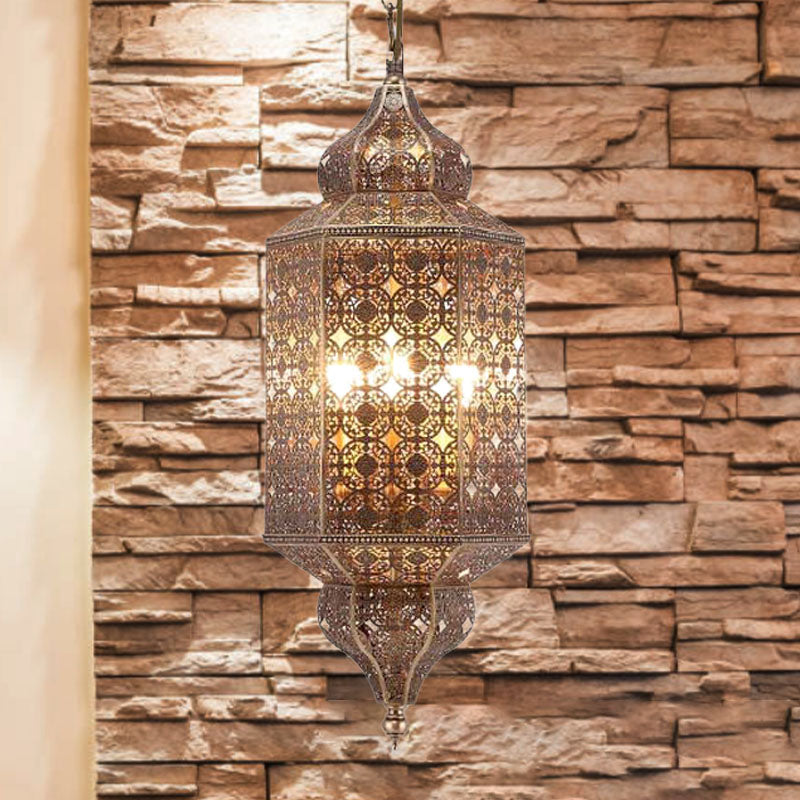 Brass Finish 1 Bulb Pendant Antiqued Metallic Lantern Hanging Light Fixture for Restaurant Clearhalo 'Ceiling Lights' 'Pendant Lights' 'Pendants' Lighting' 392045