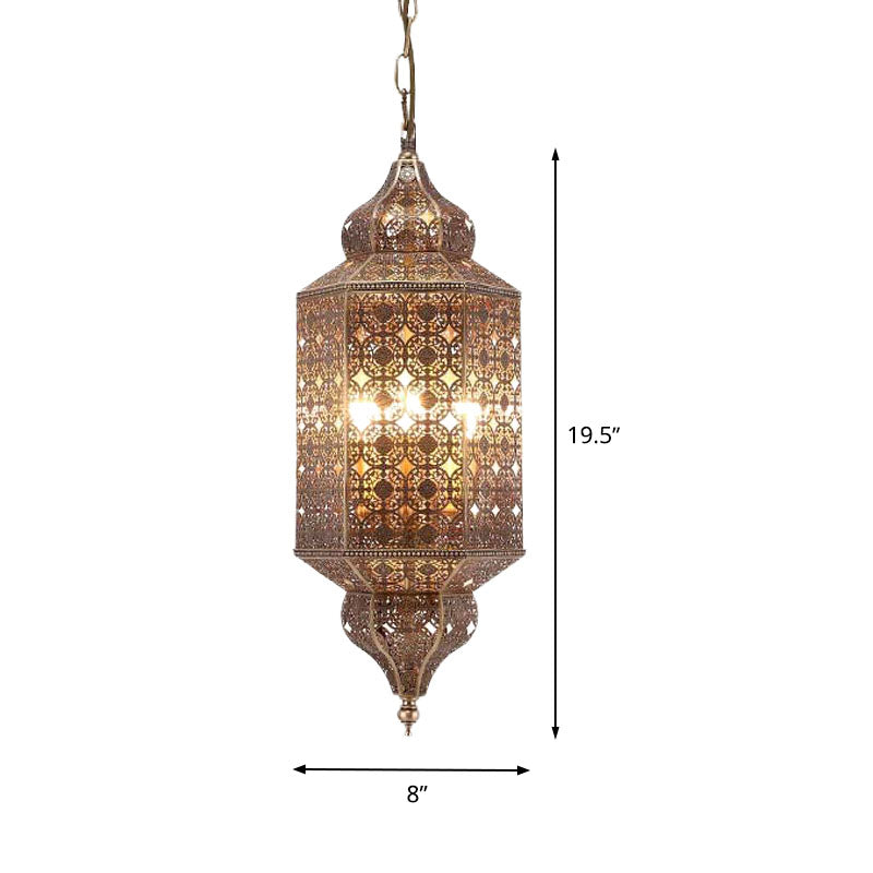 Brass Finish 1 Bulb Pendant Antiqued Metallic Lantern Hanging Light Fixture for Restaurant Clearhalo 'Ceiling Lights' 'Pendant Lights' 'Pendants' Lighting' 392048