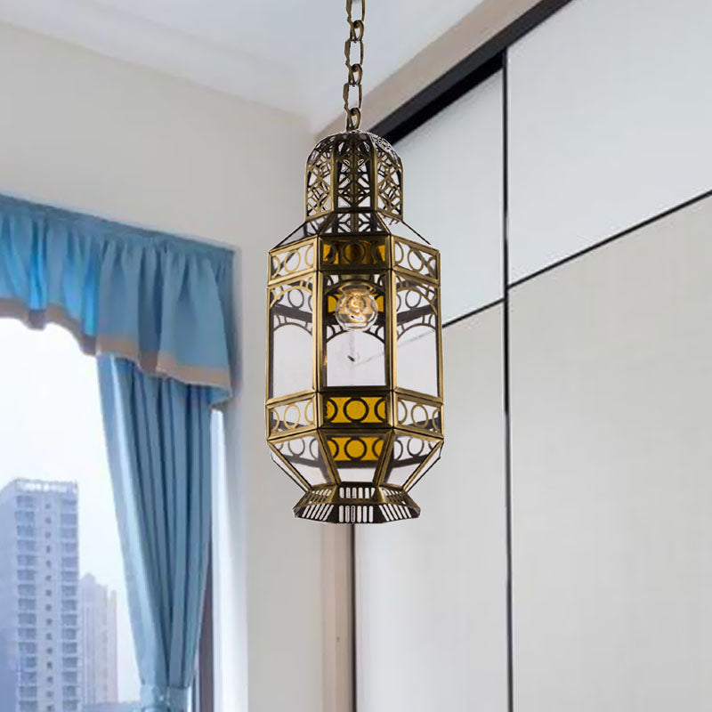 Metallic Brass Hanging Lighting Lantern 1-Head Traditional Suspension Pendant Lamp with Chain Brass Clearhalo 'Ceiling Lights' 'Pendant Lights' 'Pendants' Lighting' 392055_901c8fff-df84-468b-aed2-179a1fef91dd