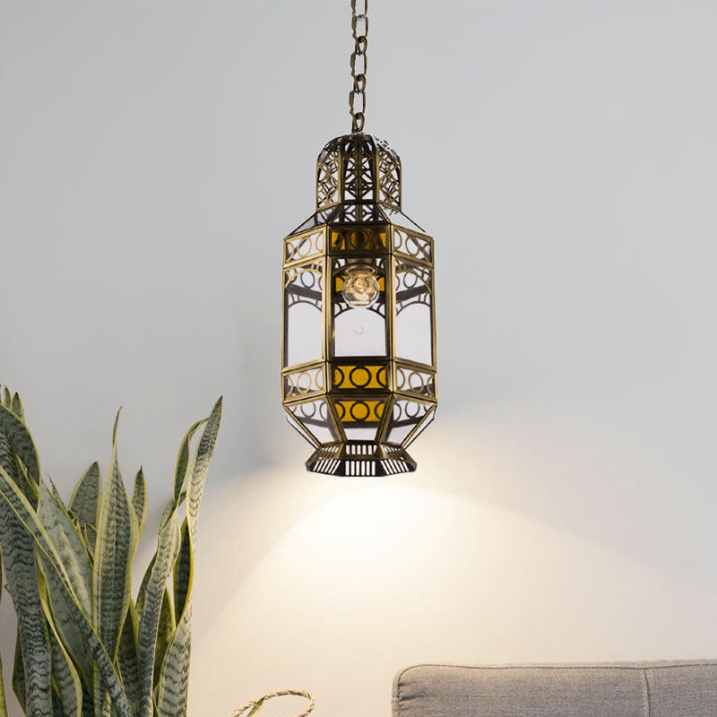 Metallic Brass Hanging Lighting Lantern 1-Head Traditional Suspension Pendant Lamp with Chain Clearhalo 'Ceiling Lights' 'Pendant Lights' 'Pendants' Lighting' 392057