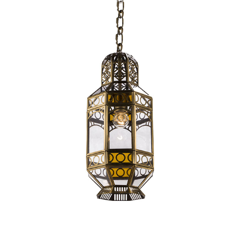 Metallic Brass Hanging Lighting Lantern 1-Head Traditional Suspension Pendant Lamp with Chain Clearhalo 'Ceiling Lights' 'Pendant Lights' 'Pendants' Lighting' 392058