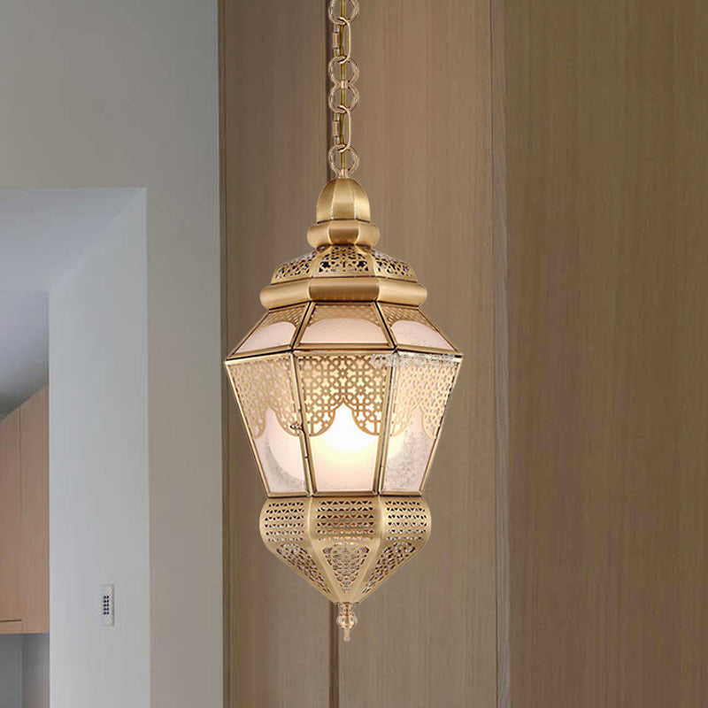 1-Bulb Metal Hanging Lamp Fixture Bohemia Style Brass Lantern Living Room Ceiling Pendant Lamp Brass Clearhalo 'Ceiling Lights' 'Pendant Lights' 'Pendants' Lighting' 392060_4b829cd4-3b3c-49a3-8b9c-f8502370f344