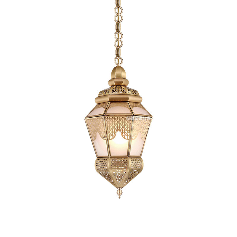 1-Bulb Metal Hanging Lamp Fixture Bohemia Style Brass Lantern Living Room Ceiling Pendant Lamp Clearhalo 'Ceiling Lights' 'Pendant Lights' 'Pendants' Lighting' 392063