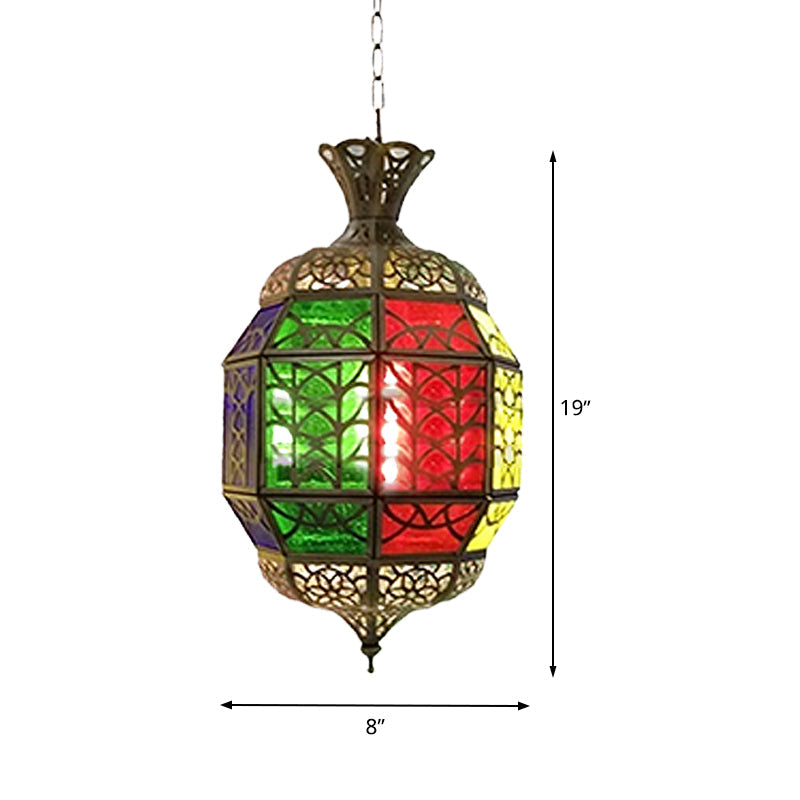 Metallic Lantern Pendant Lamp Vintage 1 Light Balcony Hanging Ceiling Lighting in Red Clearhalo 'Ceiling Lights' 'Pendant Lights' 'Pendants' Lighting' 392069