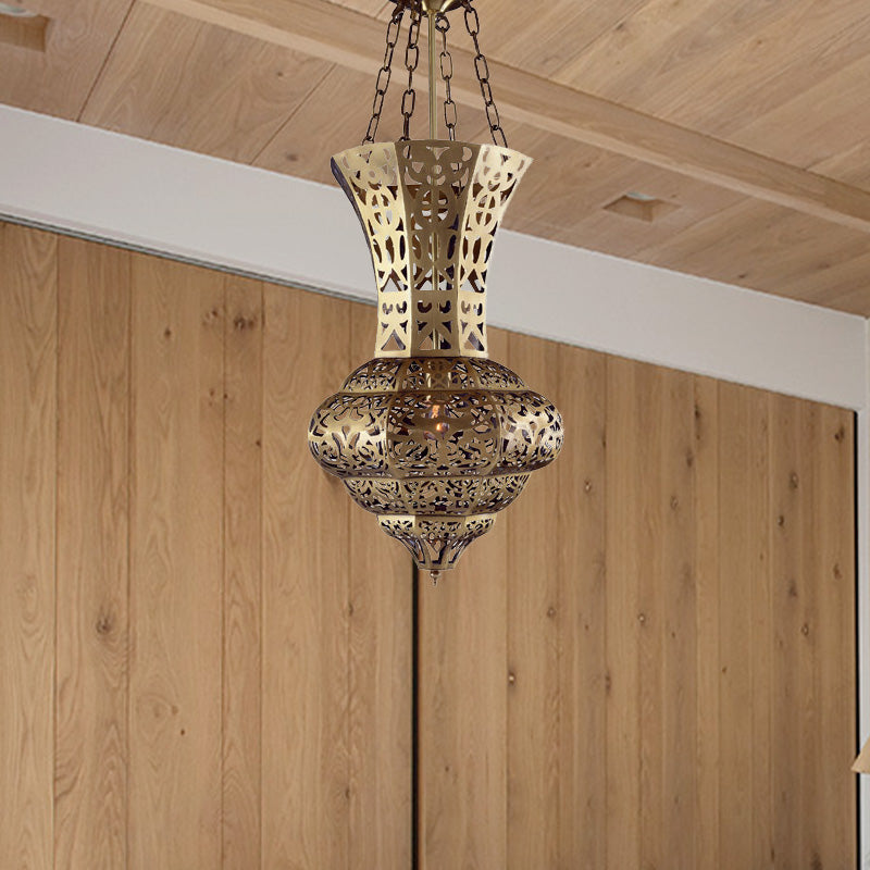 Vase Metallic Hanging Lighting Antiqued 1-Light Living Room Ceiling Pendant Lamp in Brass Clearhalo 'Ceiling Lights' 'Pendant Lights' 'Pendants' Lighting' 392100