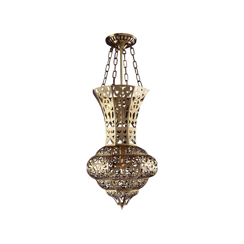 Vase Metallic Hanging Lighting Antiqued 1-Light Living Room Ceiling Pendant Lamp in Brass Clearhalo 'Ceiling Lights' 'Pendant Lights' 'Pendants' Lighting' 392102