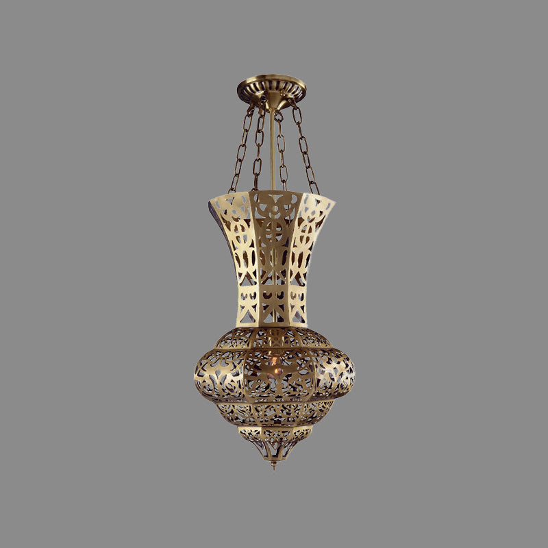 Vase Metallic Hanging Lighting Antiqued 1-Light Living Room Ceiling Pendant Lamp in Brass Clearhalo 'Ceiling Lights' 'Pendant Lights' 'Pendants' Lighting' 392103