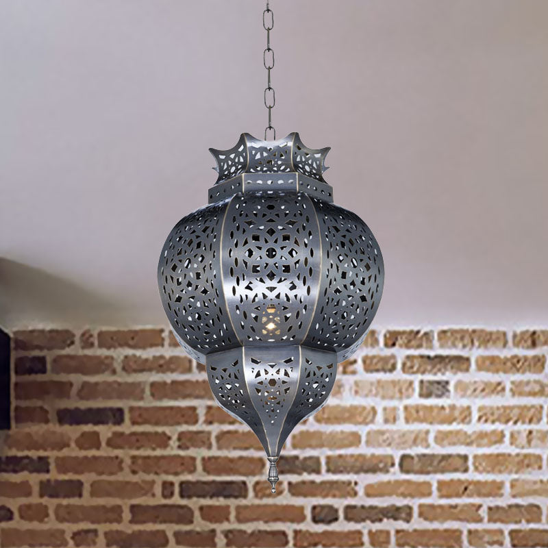 Traditional Gourd Shaped Hanging Lamp 1 Head Metal Ceiling Pendant Light in Grey Grey Clearhalo 'Ceiling Lights' 'Pendant Lights' 'Pendants' Lighting' 392105_0ed703f1-f8ae-4105-a268-e2e849b2c726