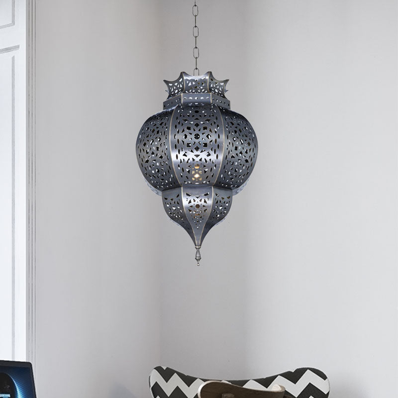 Traditional Gourd Shaped Hanging Lamp 1 Head Metal Ceiling Pendant Light in Grey Clearhalo 'Ceiling Lights' 'Pendant Lights' 'Pendants' Lighting' 392107