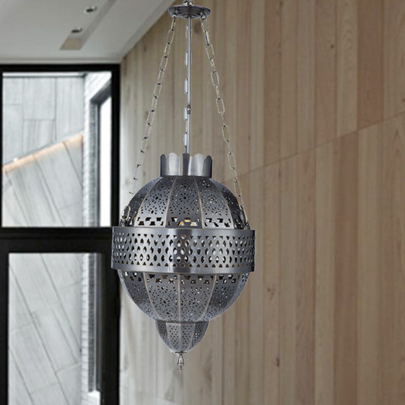 Global Metal Hanging Light Fixture Rustic 1 Bulb Living Room Suspension Pendant Lamp in Grey Clearhalo 'Ceiling Lights' 'Pendant Lights' 'Pendants' Lighting' 392111