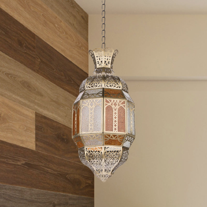 Metal Brass Finish Hanging Lighting Lantern 1-Head Traditional Ceiling Pendant Lamp Clearhalo 'Ceiling Lights' 'Pendant Lights' 'Pendants' Lighting' 392115