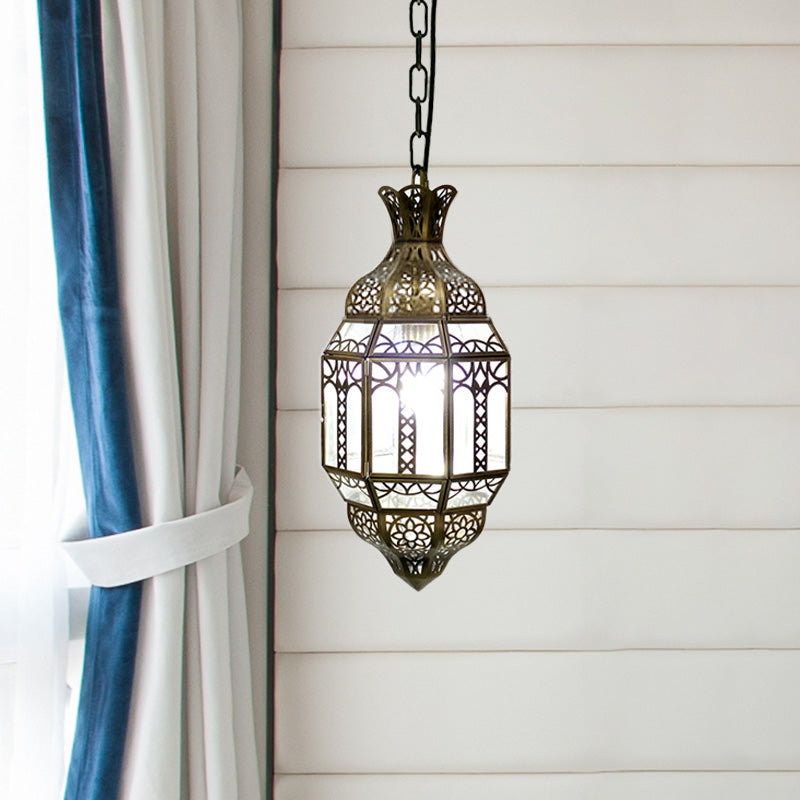 Lantern Metal Hanging Light Kit Antiqued 1-Head Living Room Pendant Ceiling Lamp in Brass Clearhalo 'Ceiling Lights' 'Pendant Lights' 'Pendants' Lighting' 392132