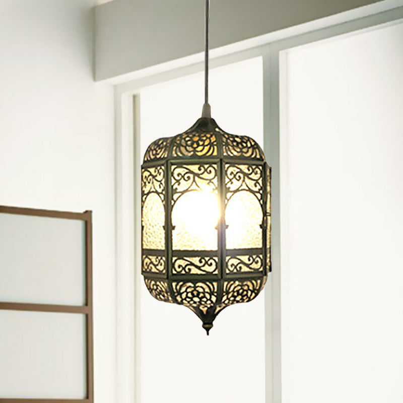 Antiqued Barrel Pendant Lighting 1 Bulb Metallic Hanging Ceiling Light in Brass for Corridor Clearhalo 'Ceiling Lights' 'Pendant Lights' 'Pendants' Lighting' 392136