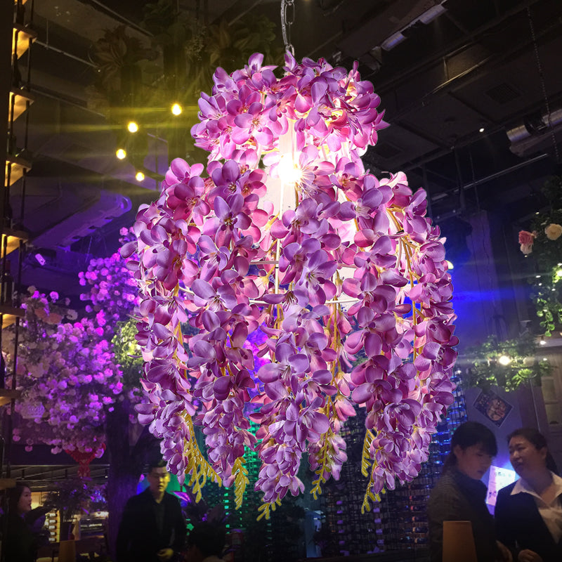 Purple Floral Hanging Lamp Antique Metal 1 Bulb Restaurant LED Suspension Pendant Purple Clearhalo 'Art Deco Pendants' 'Cast Iron' 'Ceiling Lights' 'Ceramic' 'Crystal' 'Industrial Pendants' 'Industrial' 'Metal' 'Middle Century Pendants' 'Pendant Lights' 'Pendants' 'Tiffany' Lighting' 392158