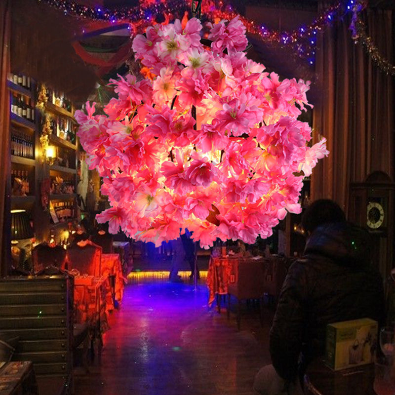 Pink 1 Bulb Ceiling Light Industrial Metal Floral LED Pendant Lamp for Restaurant, 12