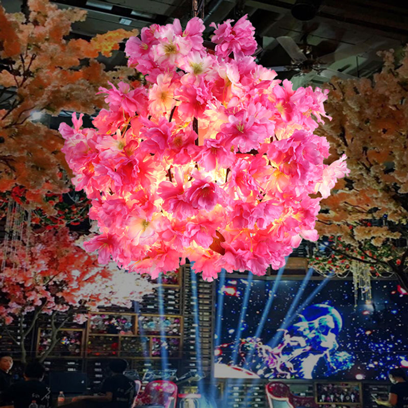 Pink 1 Bulb Ceiling Light Industrial Metal Floral LED Pendant Lamp for Restaurant, 12