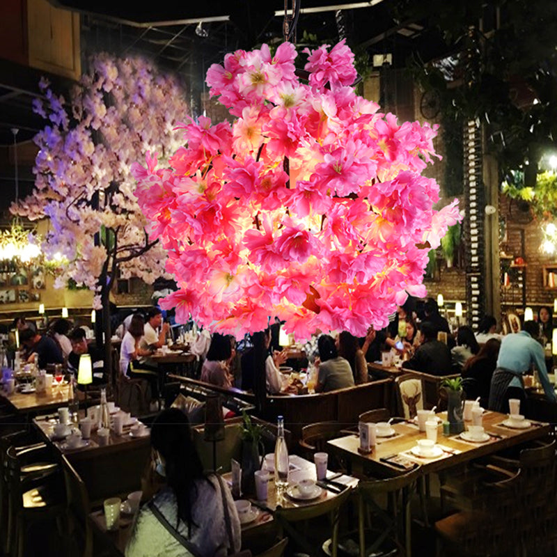 Pink 1 Bulb Ceiling Light Industrial Metal Floral LED Pendant Lamp for Restaurant, 12